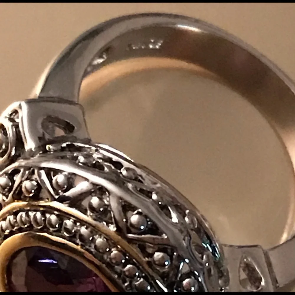 18KGE Gold Plated Purple Round Gem Ring 8